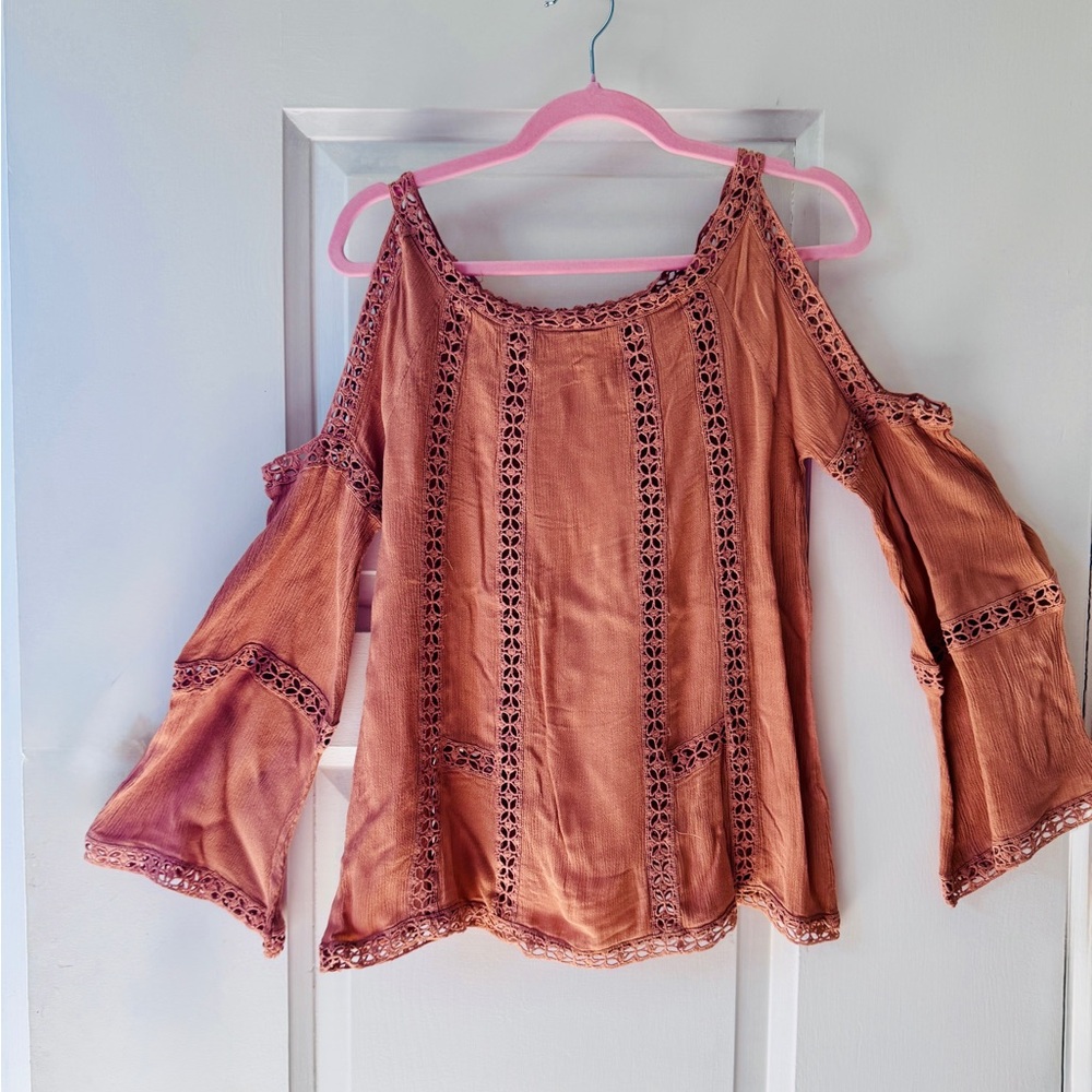 Vintage FP ONE Peach Cold Shoulder Top